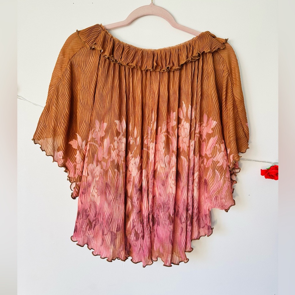 Free People Rust and Blush Floral Pleated V-Neck Top - Picture 8 of 8